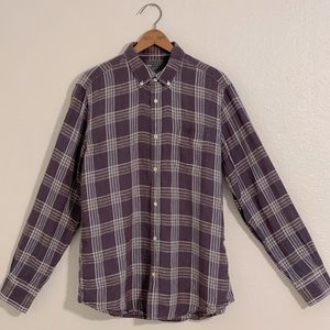 Vince - Long Sleeve Button Up - Tartan Plaid - 100% Linen - Size Large